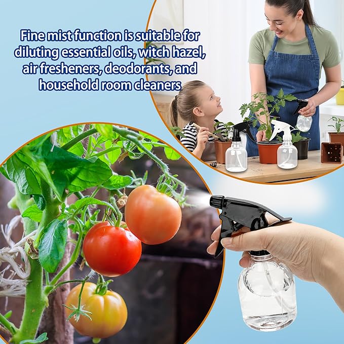20 Pcs Empty Plastic Spray Bottle 8 OZ Reusable Clear Liquid Container with Trigger Sprayers for Water Perfume Cleaning Fluid Plants Kitchen Toilet Pet (Color Set 1)