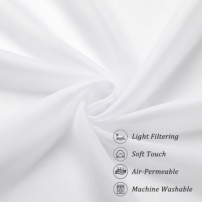 Chyhomenyc White Sheer Curtains 72 Inch Length 2 Panels, Light Filtering Top Dual Rod Pocket Voile Window Curtain Drapes for French Door, Bedroom Living and Children Room, Each 42W x 72L