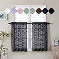 Aiyufeng Black Sheer Curtains Tiers 36 Inch Length 2 Panels Set, Airy Lightweight Clip Jacquard Small Window Curtains, Modern Wavy Line Textured Voile Sheer Curtains for Small Windows, 40"Wx36"L Inch