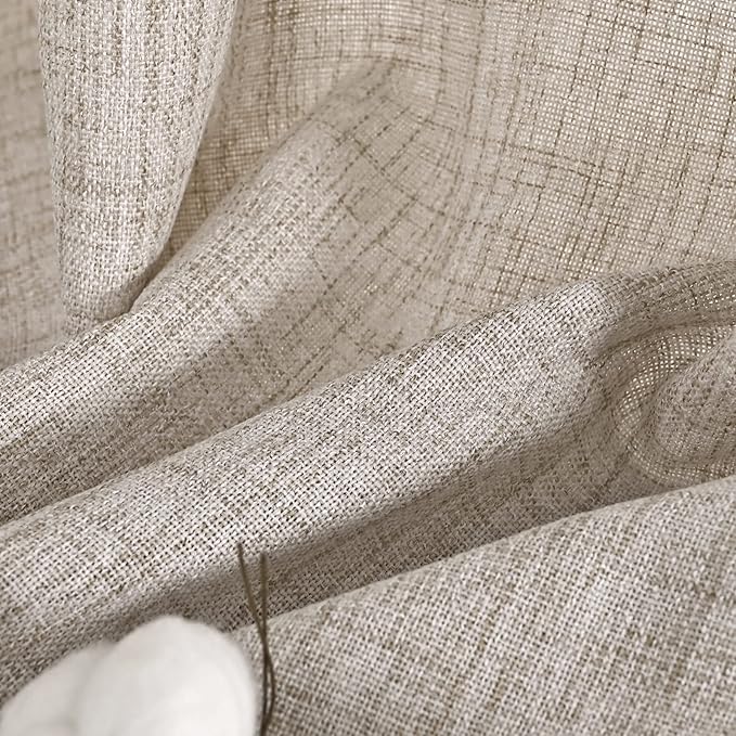 YoungsTex Short Linen Curtains 45 Inch Length for Cafe Window, Natural Light Filtering Drapes with Rod Pocket Back Tab Semi Sheer for Kitchen Window, 2 Panels, 42 X 45 Inch