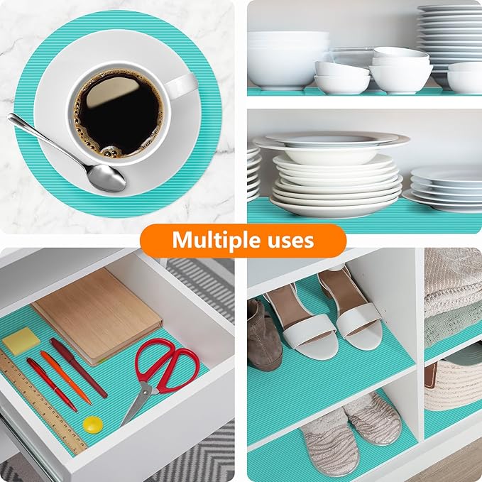 Shelf Liners for Kitchen Cabinets Drawer Liner Non Adhesive Cupboard Mat EVA Material Waterproof Refrigerator Mats Washable Fridge Liner for Cupboard and Desks Liner Blue 11.8 x 236.2 Inches