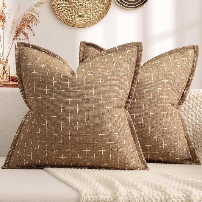 ZWJD Throw Pillow Pillow Covers 22x22 Set of 2 Soft Polyester Textured Pillow Covers with Stylish Flange Edge Cozy Farmhouse Throw Pillows for Couch Bed Sofa Living Room