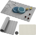 Large Stone Dish Drying Mats for Kitchen Counter – Foldable Quick Dry Stone Mat with Non-Slip Pad & Sandpaper, Super Absorbent Diatomaceous Earth Mat for Dishes and Cups(Ligh Gray 23.5"x15.5")