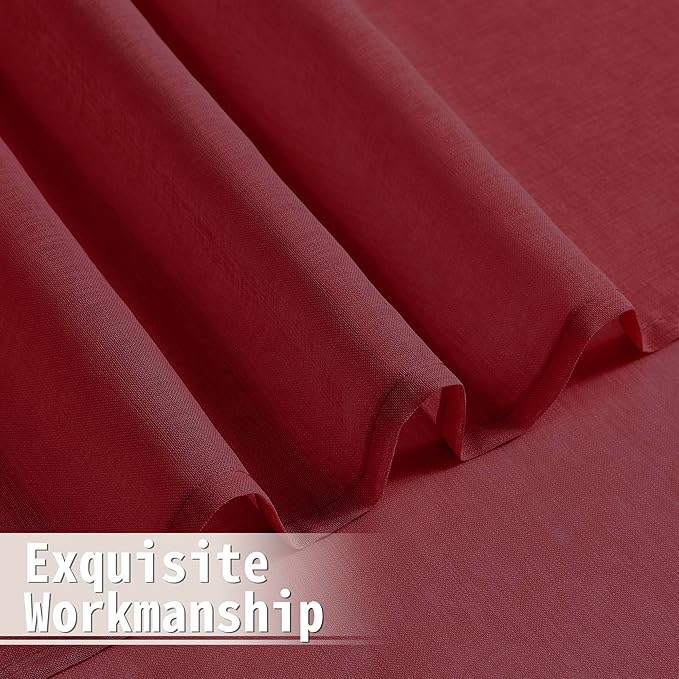Tollpiz Sheer Door Curtain Closet Linen Textured Curtain Sheers Doorway Light Filtering Voile French Doors Rod Pocket Curtains Patio Glass Door, 25 x 80 inches Long, Burgundy Red, Set of 1 Panel
