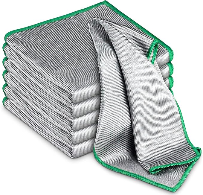 Glass Polishing Cloth Streak Free Miracle Cleaning Cloth Lint Free Microfiber Cleaning Rags for Glasses Kitchen Dish Mirrors Easy Clean, Pack of 6, 12" x 12"