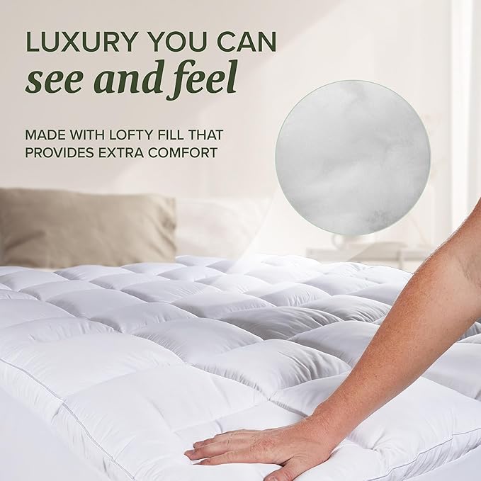 Beckham Hotel Collection Full Size Hybrid Mattress Protector & Pad - Extra Padded, Thick, Plush, & Fitted Mattress Topper for Bed - Quilted Pillow Top Mattress Cover