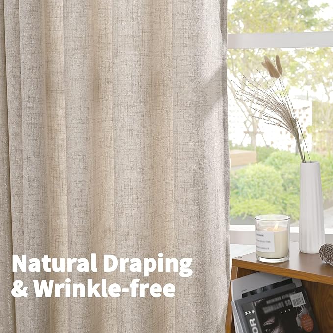 YoungsTex Rod Pocket Linen Curtains for Bedroom 38 X 63 Inches - Light Filtering Drapes with Back Tab for Living Room/Office/Farmhouse/Country Decorative, 2 Panels