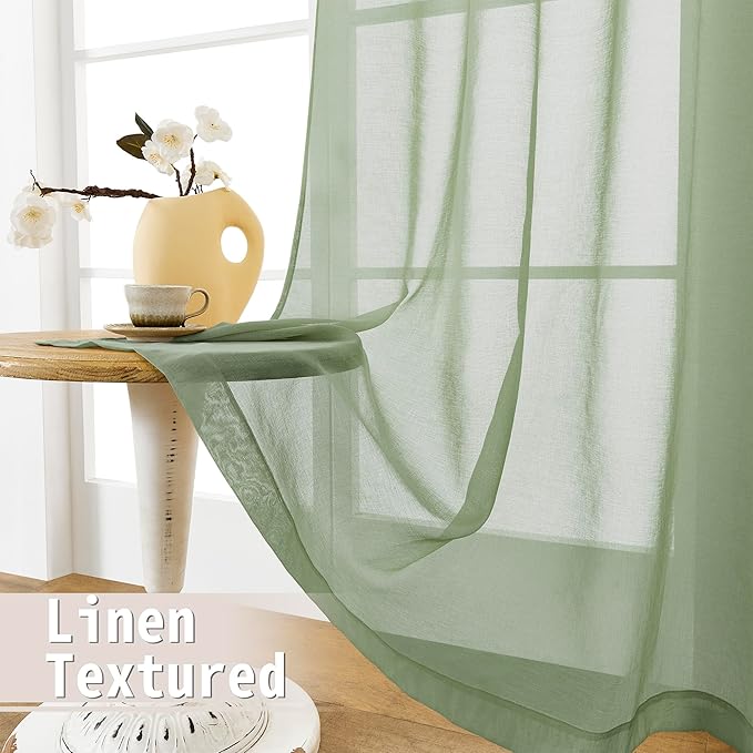 Tollpiz Sheer Door Curtains Closet Linen Textured Curtains Sheer Doorway Light Filtering Voile Rod French Door Pocket Curtain Patio Door, 25 x 72 inches Long, Sage Green, Set of 1 Panel