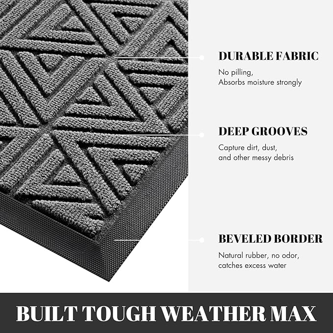Yimobra Outdoor Mats for Front Door 29.5x17, All-Weather Waterproof Non-Slip Outdoor Door Mat Outside Eentrance, Garage/Patio Entryway Indoor Doormat, Easy Clean, Grey