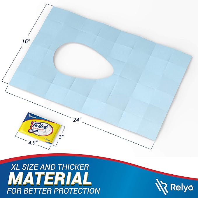 20 Pack XL Disposable Toilet Seat Covers – Waterproof Toilet Cover Sheets with Adhesive Tabs for Adults, Kids & Toddlers, Travel, Public Restrooms, Airplane, Camping