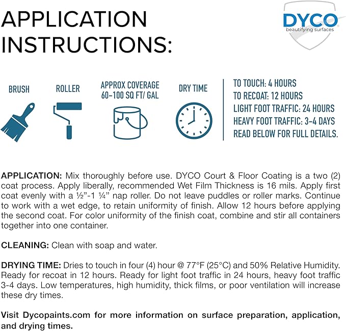 DYCO Court & Floor Anti-Slip Coating - Slip-Resistant Pavement, Cement & Concrete Paint for Pickleball, Tennis & Basketball Courts, Exceeds ADA Standards for Safety Areas (Stone Gray, 1 Gallon)