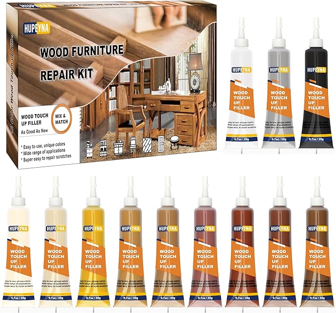 Wood Furniture Repair Kit, 12 Colors Wood Repair Kit, Wood Touch up Fillers, Repair Scratch, Cracks, Discoloration for Wooden Cabinet, Floor, Door, Table Surfaces Wood Filler Paint