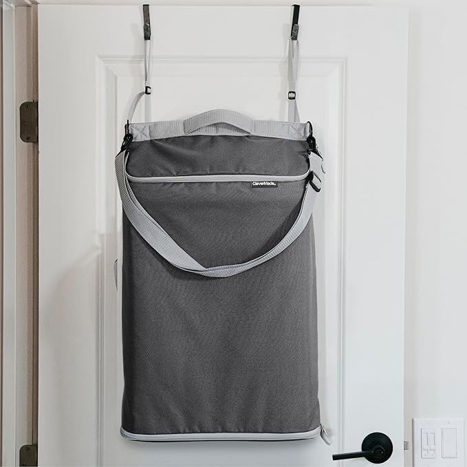 CleverMade Convertible Laundry Hamper Bag - Shadow Gray Stone holds 21.5L / 20 lbs 1 Compartment - Storage with Handles for Home Organization