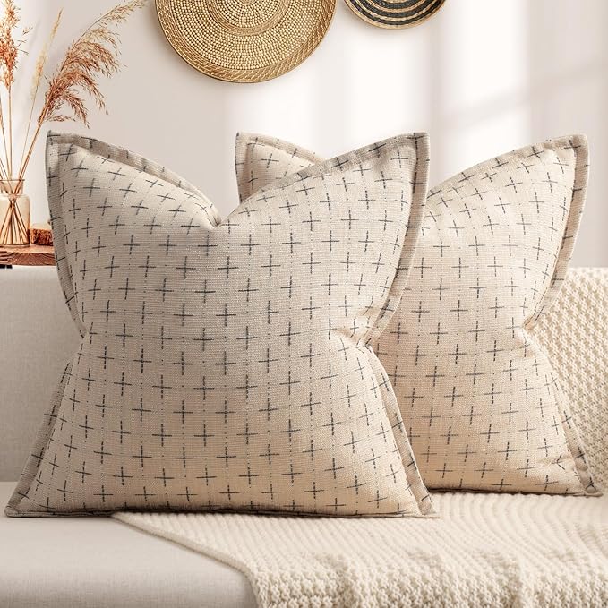 ZWJD Pillow Covers 26x26 Set of 2 Soft Polyester Textured Pillow Covers with Stylish Flange Edge Cozy Farmhouse Throw Pillows for Couch Bed Sofa Living Room