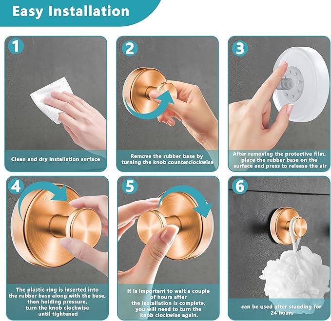Suction Cup Hooks for Shower,Wreath Hanger for Front Door,Removable No Drill Towel Loofah Hooks,Upgraded 15 lbs Strong Suction for Bathroom,Wall,Glass,Stainless Waterproof-Rose Gold 4 Pcs