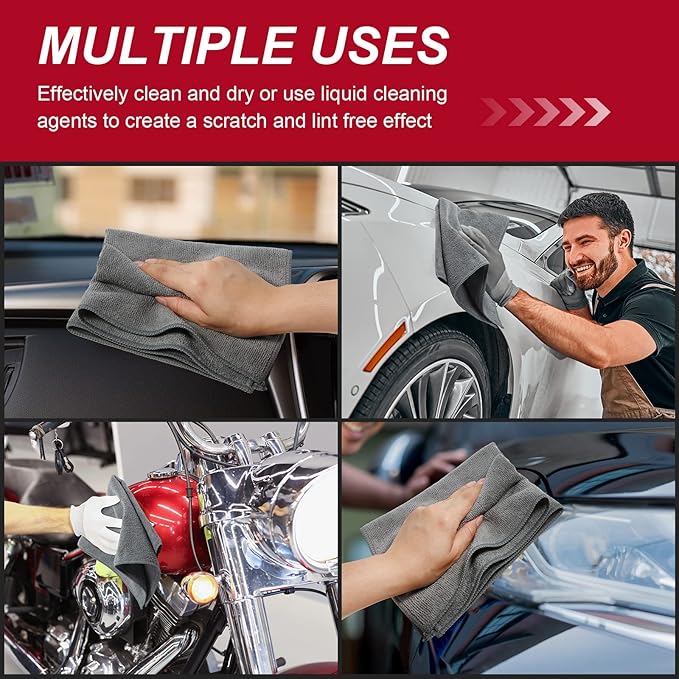 16 Pcs Microfiber Cleaning Cloth 16x16 Inch Microfiber Towels for Car Ultra Absorbent Cleaning Rags Reusable Lint Free Streak Free Detailing Towel for Car Washing Drying Dusting (Gray)