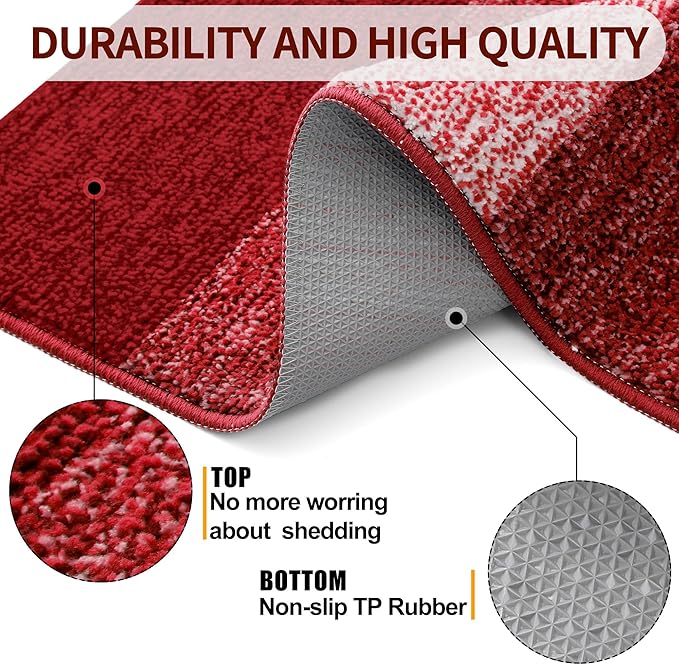 Kitinjoy Indoor Outdoor Door Mat, 48x32 Non-Slip Absorbent Dirt Trapper, Low-Profile Washable Inside Entrance Front Floor Mat, Sturdy Soft Entry Doormats for Entryway, Burgundy