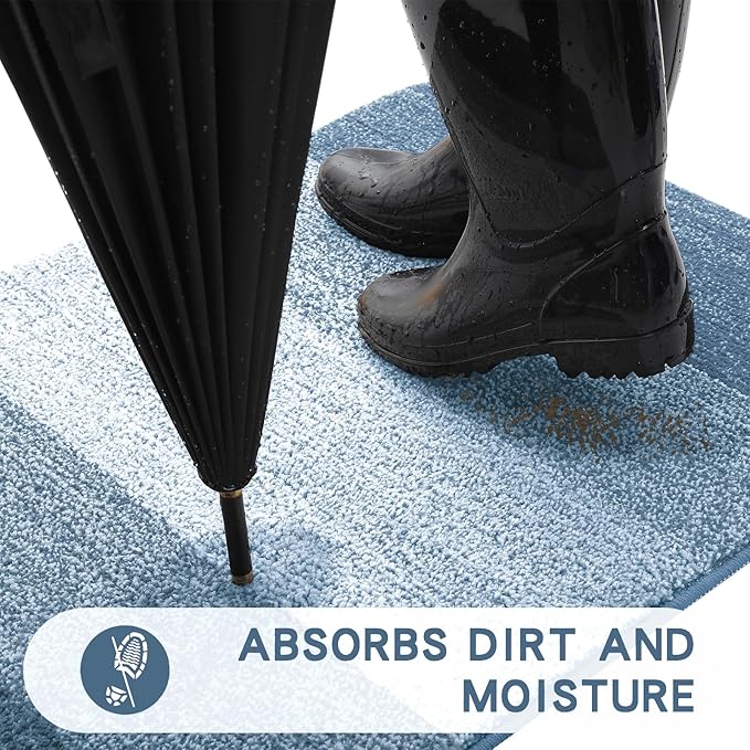 Kitinjoy Indoor Outdoor Door Mat, 59x36 Non-Slip Absorbent Dirt Trapper, Low-Profile Washable Inside Entrance Front Floor Mat, Sturdy Soft Entry Doormats for Entryway, Light Blue