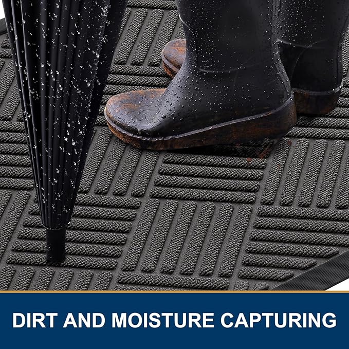 Smiry Front Door Mat Outside Entrance, Heavy Duty Outdoor Indoor Natural Rubber Doormat, Non Slip, Trap Dirt and Moisture, Easy Clean, Low Profile Patio Porch Entryway Mat, 47x32, Grey
