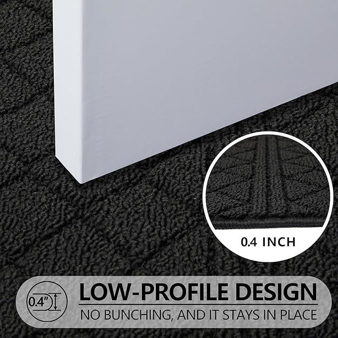 REFETONE Indoor Doormat, Front Back Door Mat 24"x36" Absorbent Rubber Backing Non Slip Door Mats, Low-Profile Resist Dirt Entrance Rugs, Machine Washable Door Rugs Inside Floor Mat for Entryway, Black