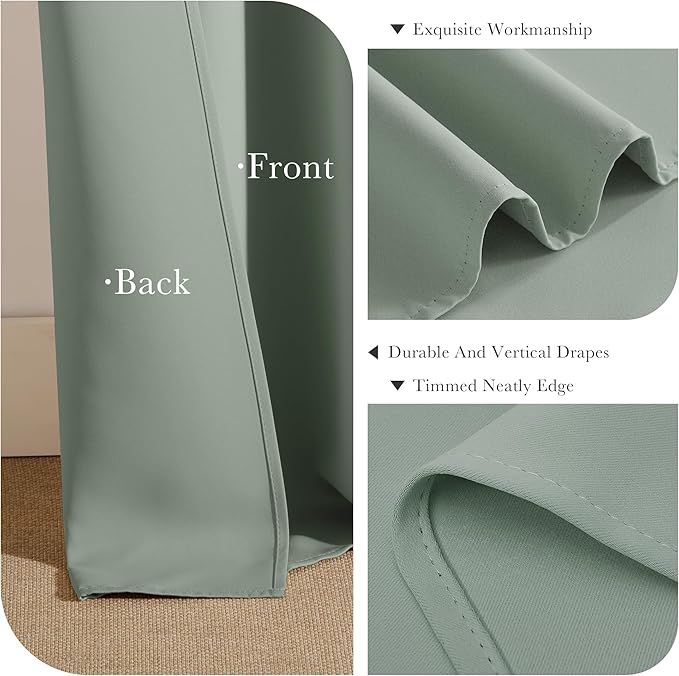 PONY DANCE Sage Green Short Blackout Curtains for Kitchen 45 Inch Length, Thermal Insulated Grommet Curtains for Bedroom, Black Out Drapes for Bathroom Small Window (2 Panels Set, 34 inches Wide)