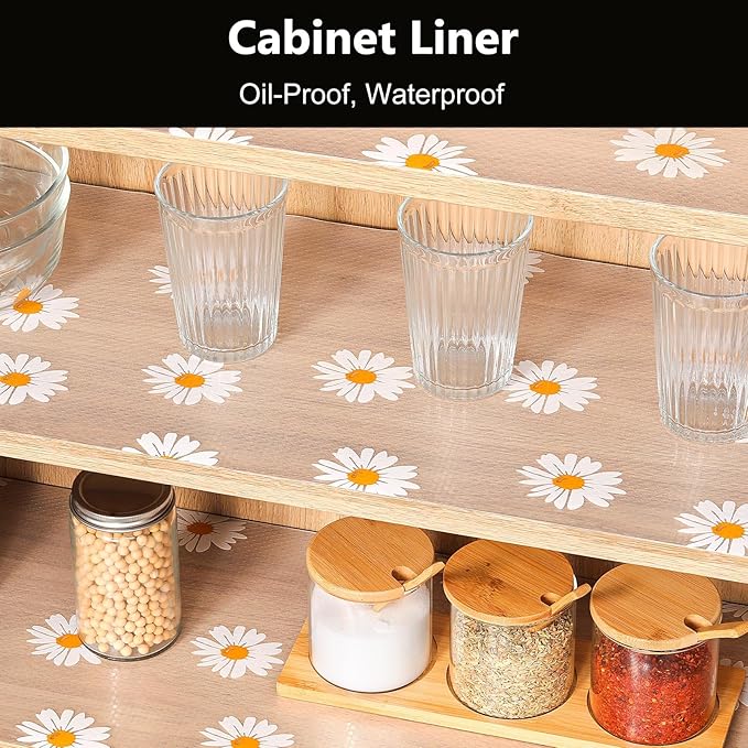 INNOLITES Shelf Liners for Kitchen Cabinets, Non Adhesive Drawer Cabinet Liner, Waterproof Oil-Proof Non-Slip Shelf Liner for Kitchen Pantry Refrigerator 17.7" x 197"
