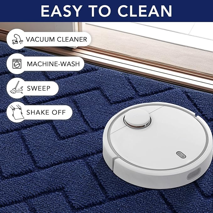 hicorfe Indoor Doormat,Front Back Door Mat Rubber Backing Non Slip Door Mats 20"x48" Absorbent Resist Dirt Entrance Doormat Inside Floor Mats for Entryway Washable Low-Profile(Navy Blue)