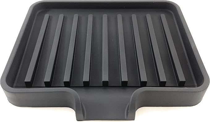 Happitasa Silicone Soap Dish Tray and Sponge Holder with Drain Chute, Pack of 2 | Bathroom and Kitchen Sink Organizer Caddy (Black, 5.2"x4", 7.2 Ounces)