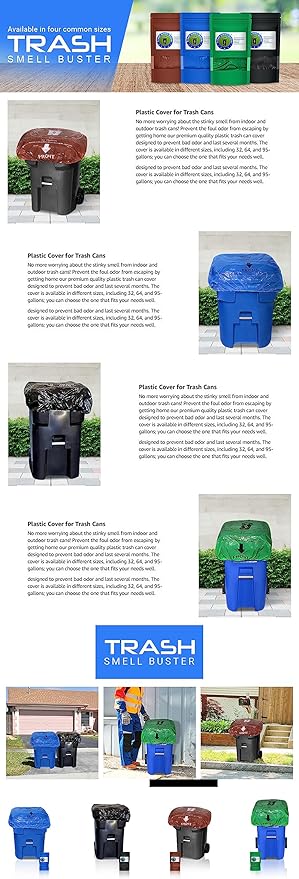 Trash Can Cover Biodegradable Odor Eliminating Bag with Elastic Rubber Band Lemon Scented Durable Chemical Free 95 Gallon 3 Pack