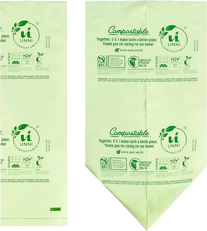UNNI Compostable Trash Bags, 2.6 Gallon / 9.84 Liter, 600 Count Value Pack, Extra Thick 0.71 Mil Compost Bin Liners for Kitchen Food Scrap, Certified by BPI, CMA & OK compost HOME, Meets ASTM D6400