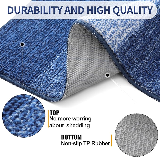 Kitinjoy Indoor Outdoor Door Mat, 59x20 Non-Slip Absorbent Dirt Trapper, Low-Profile Washable Inside Entrance Front Floor Mat, Sturdy Soft Entry Doormats for Entryway, Navy Blue