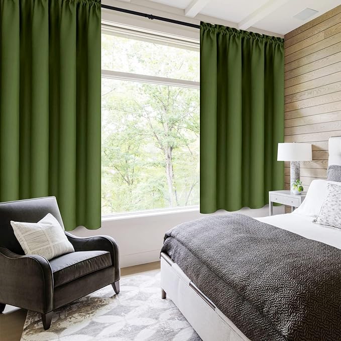 DWCN Olive Green Room Darkening Blackout Curtains - Thermal Insulated Privacy Energy Saving Window Curtain Drapes 38 x 63 inch Length, Set of 2 Bedroom Living Room Curtains