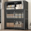 150GAL Extra Large Storage Bins with Lid, 600Qt Stackable Closet Organizers and Drawers, Collapsible Storage Bins with Wheels, Folding Storages Cabinet for Home Bedroom Office, 3Pack Black