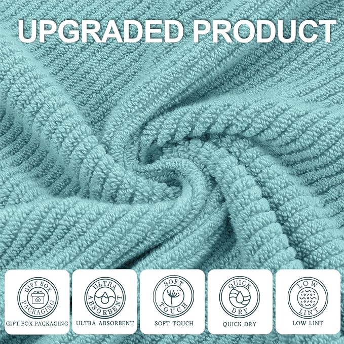 Teal Hand Towels for Bathroom, Bathroom Hand Towels Set of 4, Large 18" x 28" - Quick Dry | Lightweight | Soft | 100% Cotton | Absorbent, Thick Fluffy Towel Set for Showering, Aqua Towel Gift Set