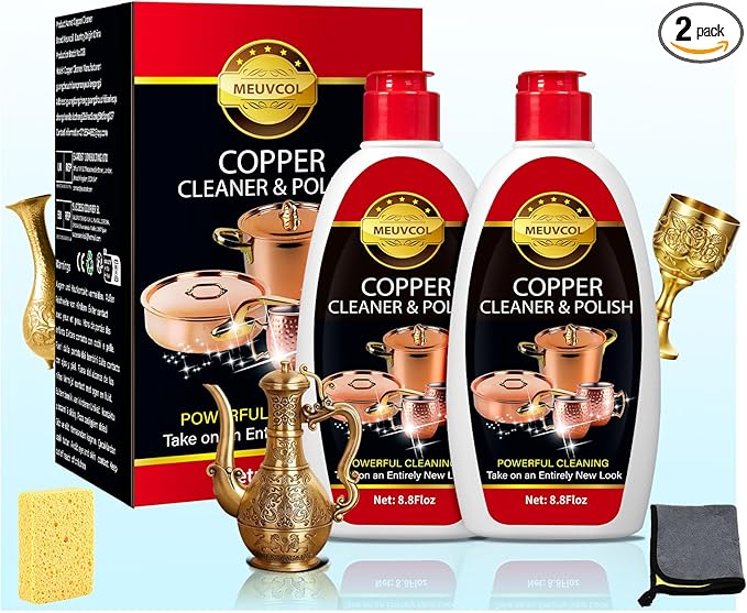 Copper & Brass Cleaner and Polish – 17.6 Oz Gentle Copper Polishing Cream for Pots, Pans, Sinks, Cups, Antiques – Restores Shine, Gentle Removes Tarnish & Stains – Non-Scratch, Easy to Use