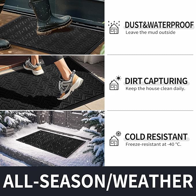 Yimobra Large Door Mat Outside Entrance 47x32, Waterproof Heavy Duty Outdoor Mats for Front Door, Non Slip Rubber Entry Mat for Garage Patio, Easy Clean, Black