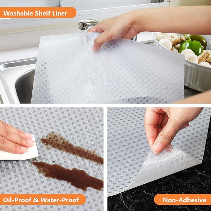 Shelf Liners for Kitchen Cabinets Refrigerator Liners Waterproof & Oil-Proof Kitchen Cupboard Liner Non-Slip Drawer Mats EVA Material Non Adhesive Fridge Liner for Shelves - Clear 11.8 x 236.2 Inch