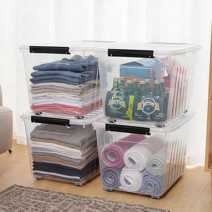 Citylife 82 QT Clear Plastic Storage Bins with Lids Stackable and Nestable Storage Boxes with Lids Large Plastic Storage Containers for Garage, Closet, Kitchen, 6 Packs
