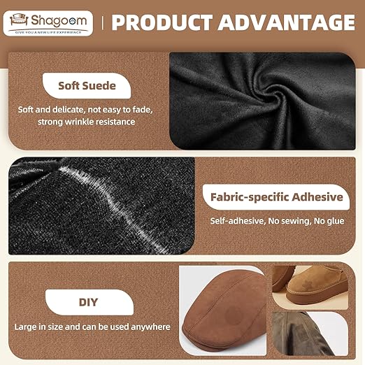 Suede Repair Patch, 17X158 Inch Fabric Large Repair Tape, Self-Adhesive Patches for Furniture, Sofa, Car Interior, Shoes, Hand Bag, Clothing (Dark Brown, 17X158 Inch)