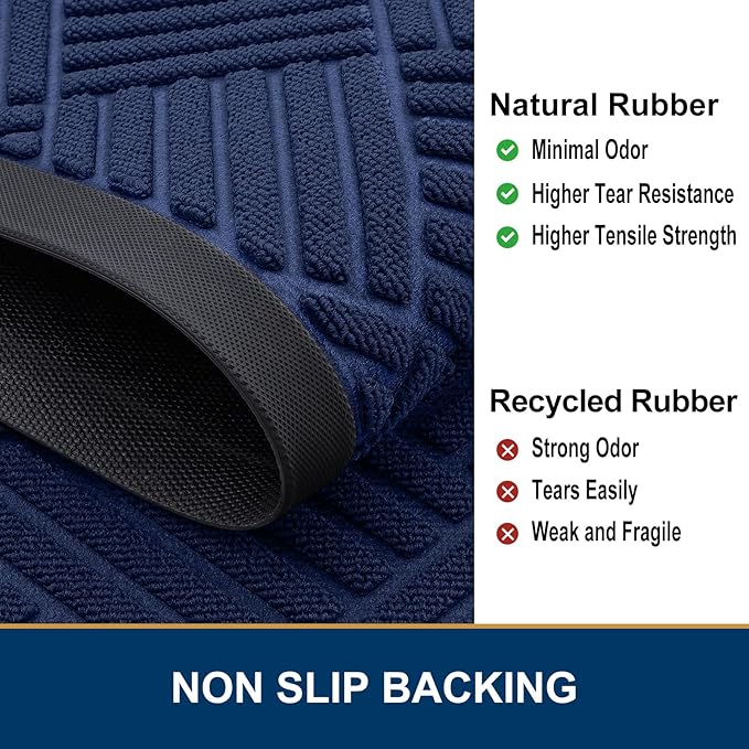 Smiry Front Door Mat Outside Entrance, Heavy Duty Outdoor Indoor Natural Rubber Doormat, Non Slip, Trap Dirt and Moisture, Easy Clean, Low Profile Patio Porch Entryway Mat, 47x32, Navy Blue