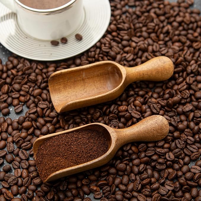 Big Coffee Scoop Shovel, 2pcs Wooden Scoop for Jars, Large Ground Coffee Scoop 5.9″ Measuring Spoons for Coffee Scoops, Tea, Powder- Multifunctional Kitchen Scoop for Bath Salts,Laundry (Acacia Wood)