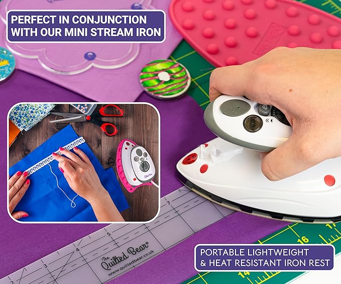The Quilted Bear Mini Iron Rest - Silicone Heat Resistant Mat for Stress-Free Crafting, Sewing & Quilting Supplies - Durable and Protective Surface for Mini Iron (Purple)