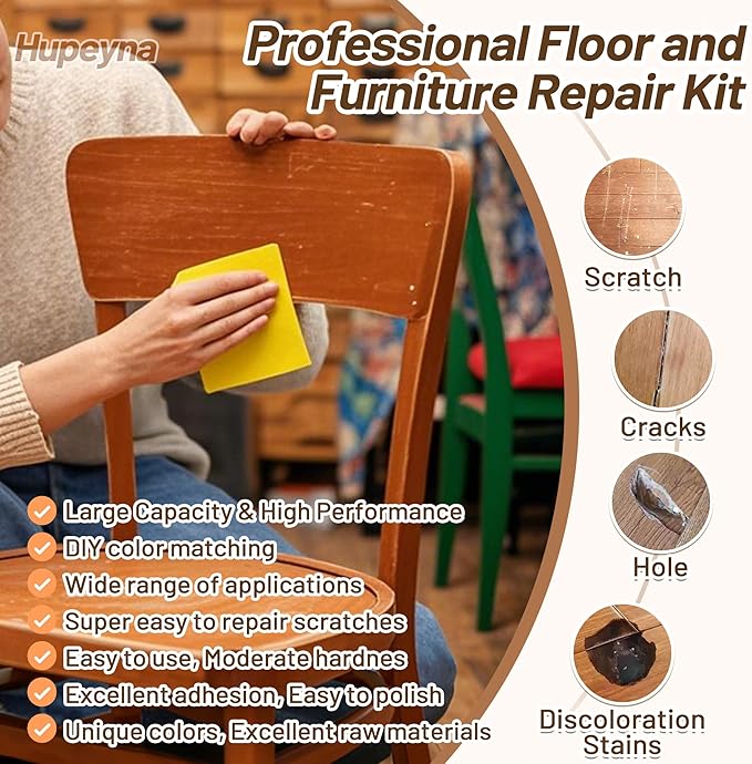 Wood Repair Kit, Wood Furniture Repair Kit, Wood Filler, Wood Putty and Beeswax- Repair Stains, Scratch, Cracks, Hole, Discoloration for Wooden Door, Table, Cabinet, Bed, Floor (Brown Series)