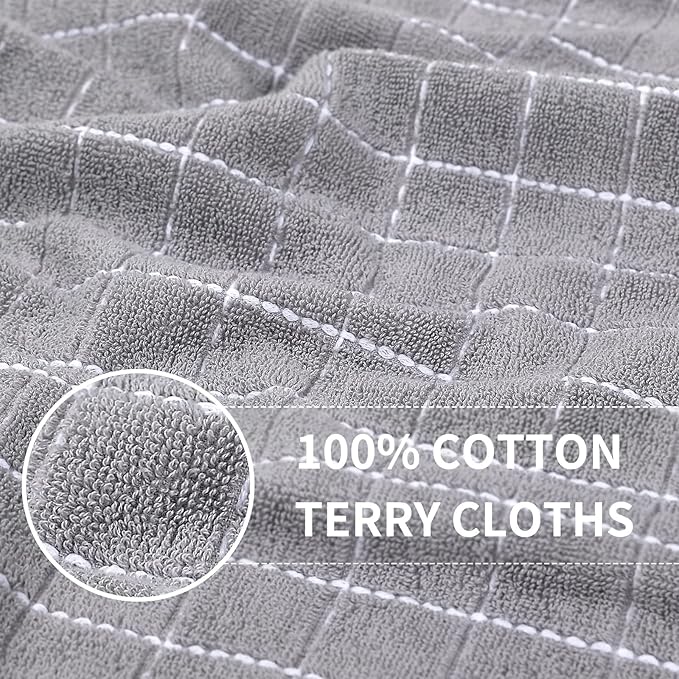 Homaxy 100% Cotton Terry Kitchen Towels(Mixed Color, 13 x 28 Inches), Checkered Designed, Soft and Super Absorbent Dish Towels, 6 Pack