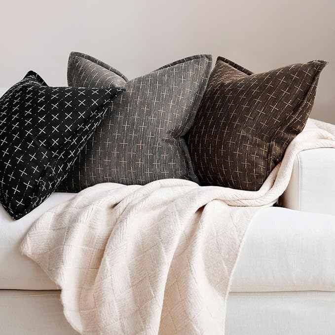 ZWJD 12x20 Pillow Covers Set of 2 Soft Polyester Textured Pillow Covers with Stylish Flange Edge Cozy Farmhouse Throw Pillows for Couch Bed Sofa Living Room
