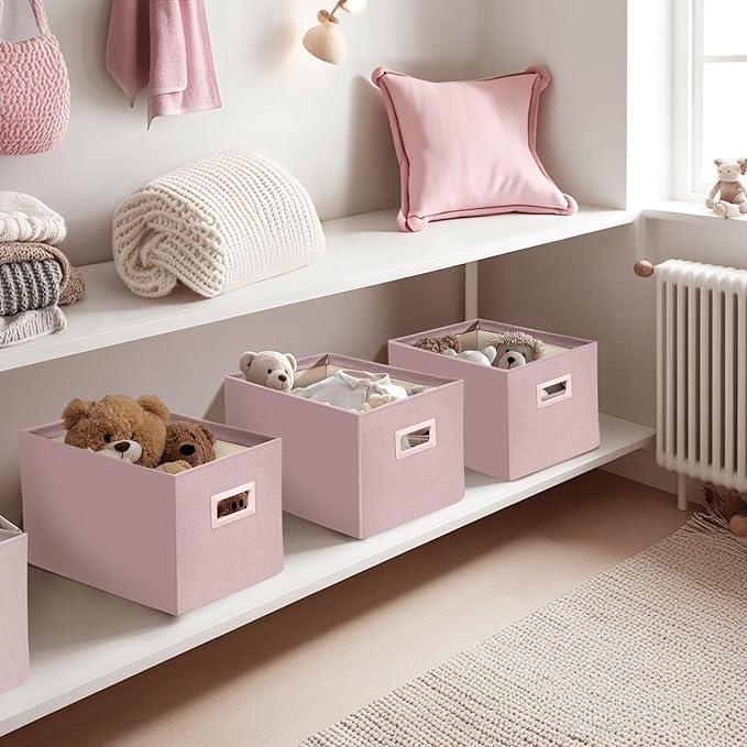 DECOMOMO Storage Bins for Shelves Robust Fabric Closet Bins for Shelves Toy Storage Clothes Books (Pack of 3 – Pink)