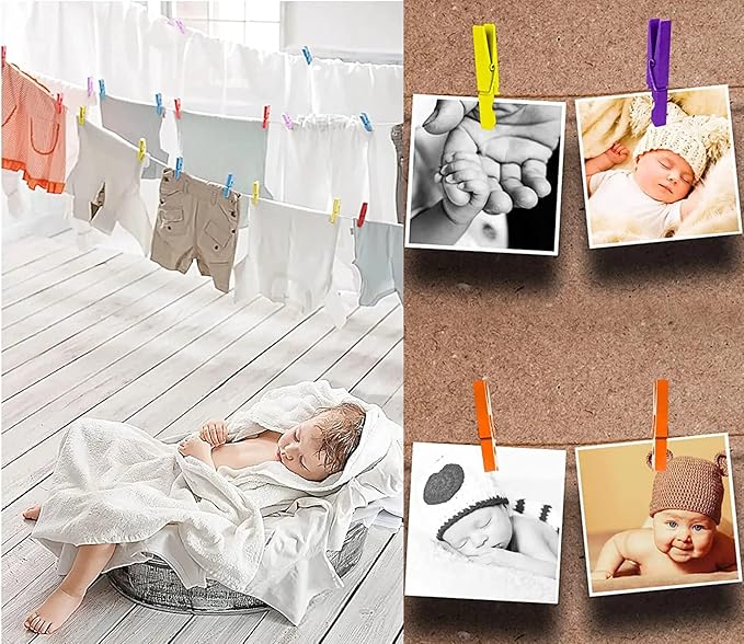 1.9" Pink Wooden Clothes Pins DIY Photo Garland Baby Shower Bag Clips Decorative Clothespins with Jute Twine Pack 50