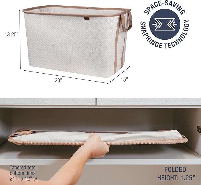 CleverMade Collapsible Laundry Basket Hamper - LUXE Cream Herringbone 2Pack 60L -SpaceSaving Storage Organizer with Handles Foldable Home Organization