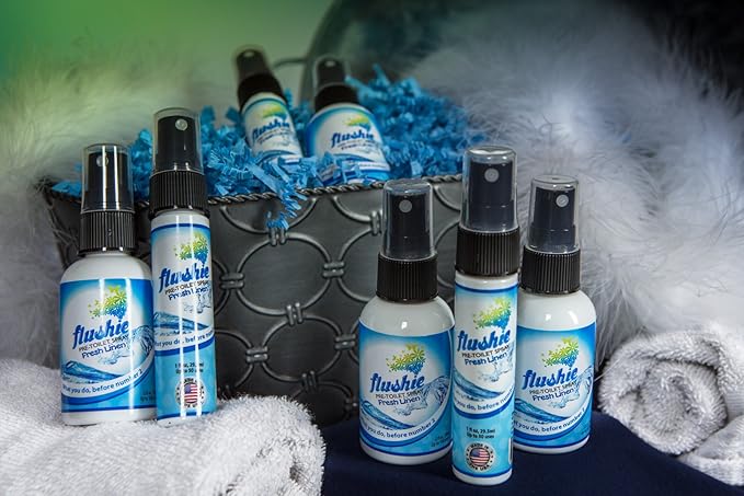 Flushie Pre-Toilet Sprays for Poop Travel Size Toiletries Bathroom Spray for Poop Spray for Toilet Deodorizer Traveling Essentials Poop deodorizer Poop Odor eliminator (Linen, 16oz 1pack)
