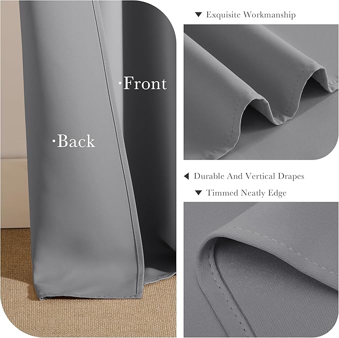 PONY DANCE Short Blackout Curtains for Kitchen, Black Out Thermal Insulated Window Drapes Grommet Room Darkening Half Window Curtains for Studio Dorm Loft(2 Panels, W 34 x L 36 inches, Silver Grey)